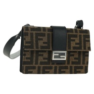 FENDI Zucca帆布單肩包 黑色棕色 正品 165610SAM