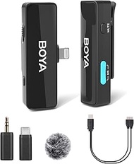 BOYA BOYALINK A1 Wireless Lavalier Microphone for iPhone/Android/Camera Vlogging, All-in-One Lapel Dual Mic System &amp; Lightning &amp; USB-C Inputs for Smartphones/DSLR YouTube Facebook Live
