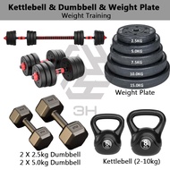 3H Set Kettlebell & Dumbbell | Hexagon Dumbbell, Plat Berat & Set Kombinasi Untuk Gym & Angkat Berat
