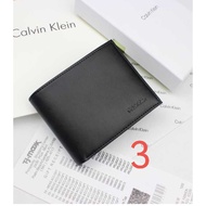 ﹊Calvin Klein Woven Card Holder Genuine Leather Wallet Short Men's Coin Purse Foldable Tote Bag Orig