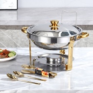 5.0L Buffet Round Chafing Dish Food Warmer 304 Stainless Steel Fuel Alcohol Holder Dish Double Bow