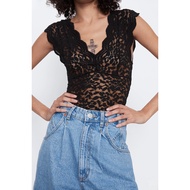 9.9 Exchange for Cheap Light~ZA Home RA Black Lace Jumpsuit V-Neck Sexy bodysuit Peach