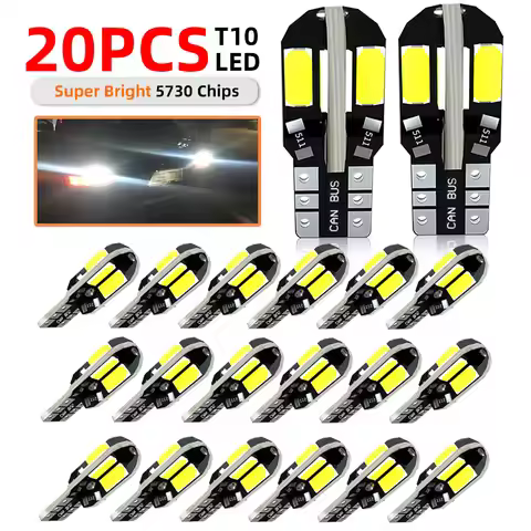 20PCS T10 5730 8SMD Canbus LED Car Bulbs W5W WY5W 168 192 194 White Lighting For Car Parking Turn Si