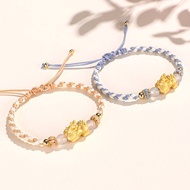 Original Chinese Style 999 Sterling Silver Pixiu White Agate Hand Knitted Couple Bracelet Lucky Weal