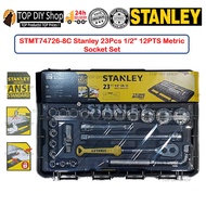 Stanley STMT74726-8C 23pcs 1/2" 8mm-32mm 12PTS Metric Socket Set Rachet Extension Bar Universal Join