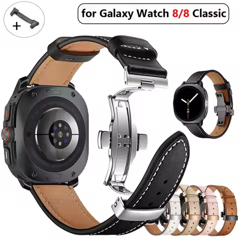 Leather For Samsung Galaxy watch 8/8 Classic Band 40mm 44mm 46mm metal buckle adjustable bracelet co