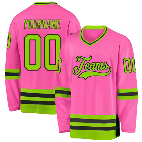 Custom Name & Team Pink Neon Green Black 3D Printed Fashion Men's Hockey Jersey Summer Personali Spo