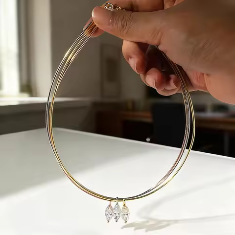 Smyoue 3CT 7*14MM Marquise Cut Moissanite Necklace for Women Solitaire Pendant Sparkling Chain Lab D