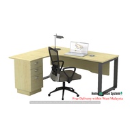 L Shape Office Table With 2D1F Pedestal + Square Metal Leg (5 X 5 and 6 X 5 Feet) - Home And Office 