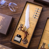 European Retro British Feather Pen Dip Pen Birthday Gift Box Creative Gold Leaf Feather Pen Set Gift