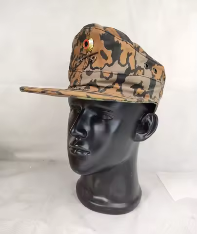 WWII WW2 GERMAN ELITE OAKLEAF A CAMO FIELD CAP & Cockade Reenactment Military HAT