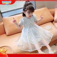 Baju Budak Perempuan Princess Dress for Kids Elsa Puff Frozen Mesh Lace Rainbow Birthday Baju Selesa