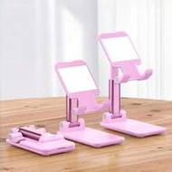 1 Pc Pink Foldable Adjustable Phone Stand, With Makeup Mirror, Plastic Desktop Tablet Holder, Portab