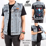 VEST JAKET ROMPI JEANS PRIA / ROMPI DENIM GREY SANDWASH COWOK EMBLEM SKULL / JAKET ROMPI JEANS COWO