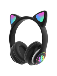 Audífonos, audífonos inalámbricos Bluetooth, audífonos Bluetooth Over-Ear con micrófono, audífonos con orejas de gato para regalo de novia/novio (Negro)