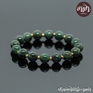 อาเป่า หินหยกพม่า แท้ 100% โทนเข้ม แต่งด้วยแร่เฮมาไทต์ Jade + Hematite ขนาด 10 มิล คัดหิน เจ้าแห่งหินมีค่า กำไลหินสี กำไลหินนำโชค หยกเขียว