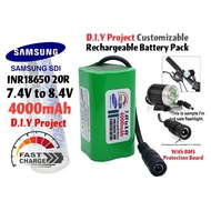 Rechargeable 18650 2S2P Battery 4000mAh 7.4v 8.4V With BMS 8A Battery Cell Pack Replacement for LED 