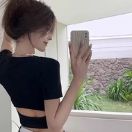 [95% Cotton, 5% Spandex] Narrow Waist Halter T-Shirt - Stylish & Trendy