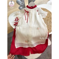 Floral embroidered ao dai for children 1 2 3 4 5 6 7 years old, girls' ao dai, CNY ao dai for childr