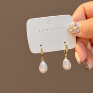 Korean-Style Silver Needle Geometric Pearl Drop Earrings, Non-Fade Hypoallergenic Women's Earrings