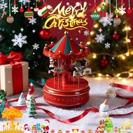 NEW Carousel Music Box Christmas Wooden Creative Rotating Music Box Beautiful Vintage Round Carousel