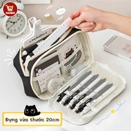 Funny stationery bag, cartoon cat themed stationery bag, 9 compartments, large capacity.