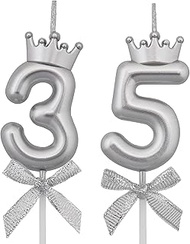 VSHILI 35 53 Birthday Candles, 35th 53rd Cake Candles, Silver Happy Birthday Number 35 53 Candles Ca