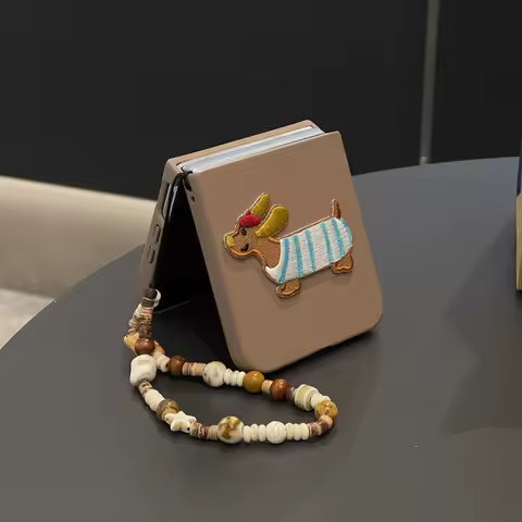 Cute 3D Striped Puppy Brown Phone Case with Star Bracelet Chain for Infinix Zero Flip Tecno Phantom 