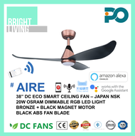 PO AIRE-01 38" Smart WIFI-Enabled Ceiling Fan with 20W Dimmable RGB LED Light Kit (Optional)