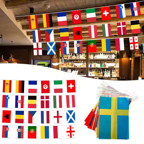 Euro 2024 Top 24 String Flags Decorative Football Event Garlands Hanging Flags Household Wall Decora