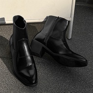 High-End Black Men's Boots Men's Leather Shoes Wizard Boots Pointed Toe Chelsea Short Boots Martin B
