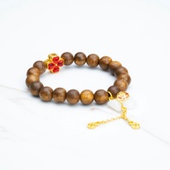 [4-leaf clover bracelet] Single Agarwood Bracelet Mix Charm Lucky 4-Leaf Clover, Fortune According t
