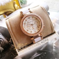 MICHAEL KORS手錶 MK手錶 MK5774 經典款白色陶瓷手錶 鑲鑽三眼計時手錶 日曆防水手錶 女生手錶 大直徑精品錶 時尚休閒女錶
