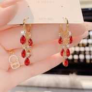 Red Water Drop Rhinestone Earrings Earrings Fashionable Temperament Red Diamond Earrings Long Tassel