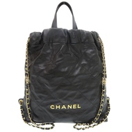 成色極佳 Chanel 22 中型小牛皮黑色隨機Plate雙肩包 1782 [二手] CHANEL