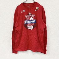 古著耐吉長袖T卹，紅色Swoosh標誌印花，LRED