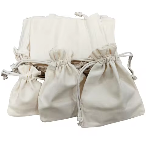 5pcs/10pcs 8x10cm 10x14cm 12x15cm Canvas Cotton Gift Packing Bags White Black Natural Cotton Drawstr