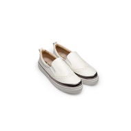 Fufa Shoes [Fufa Brand] Leather Rolled Silver Edge Carved Lazy Shoes-Black/White 1BD27