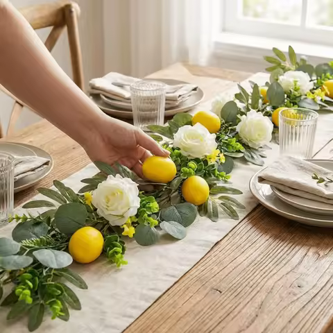 Eucalyptus Leaves Artificial Lemon Garland Greenery Realistic Lemon Vine Decor Handmade Lifelike Fau
