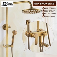 XF All Copper Rain Shower Set European Retro Bathroom Shower Full Set with Shower Head XF056