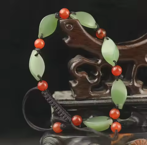 Old China Natural hetian green Jade Hand Carved beads bangle bracelet #23