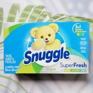 แผ่นอบผ้า ผ้านุ่ม กลิ่นหอมสดชื่น Snuggle Fabric Softener Dryer Sheets Super Fresh Original 105 แผ่น(
