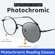 Photochromic Reading Glasses for Men Stylish Round Retro Eyeglasses CR39 Resin Lens Anti Glare UV Fi