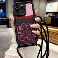 สายคล้องคอตัวเลขสีสันโทรศัพท์สีดำเรขาคณิตง่ายๆ เหมาะสำหรับ IPhone 16/15/XR/16 Pro Max/7P 8P/12 Pro M