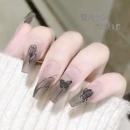 Nail patches Tinta dan cuci gaya Cina gaya baru memakai kuku, sentuhan mewah kuku palsu, produk kuku gaya kuno retro, tersedia untuk wanita hamil