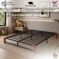 READY STOCK KEDAH Queen / Single Platform No headboard Bed Frame Metal+Solid Wood Bedframe Katil Dew