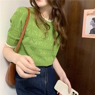 Shein 32003 เสื้อถักไหมพรมแขนสั้น เสื้อยืดผู้หญิงฤดูร้อน เสื้อน่ารักดี ผ้าถักพร้อมส่งจากไทย