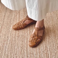 柔軟細膩小羊皮 復古羅馬涼鞋 全手工編織 棕