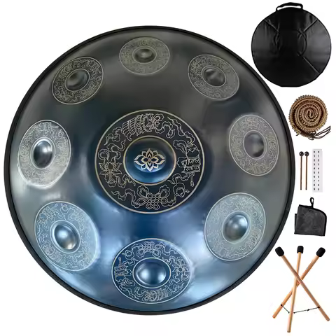 Handpan D Minor 22inch,Meditation Instrument Steel Tongue Drum Adult Yoga Music Drum Gift with Tambo