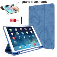iPad Pro 12.9 2017 2015 Pro 12.9 2021 M1 2020 Smart Flip Leather Case With Pencil Holder Soft Silicone Trifold Stand Holcer Cover